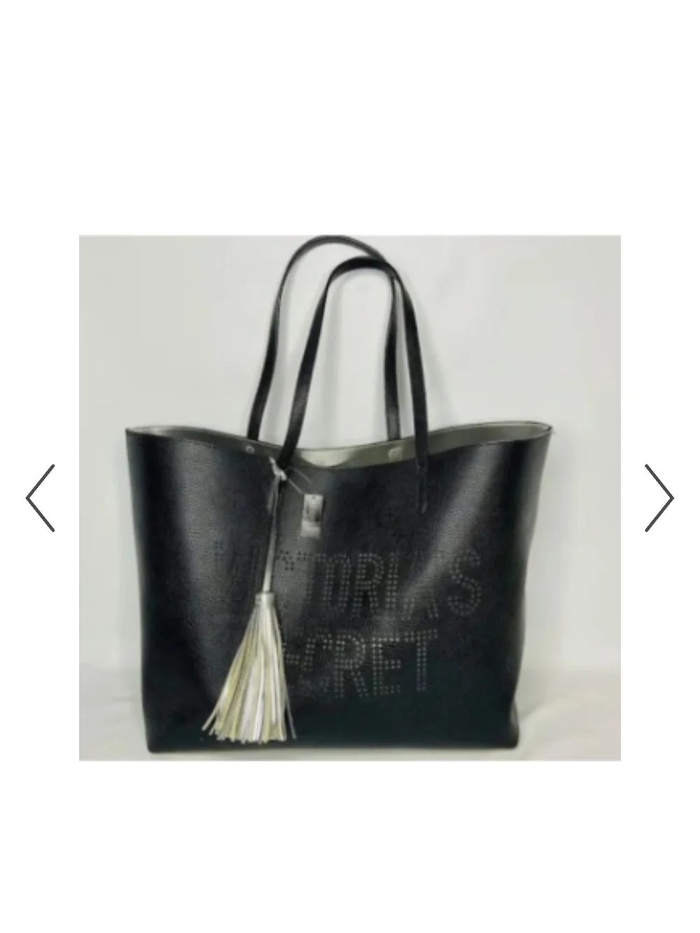 Victoria's Secret Black Perforated Logo Tote with Tassel